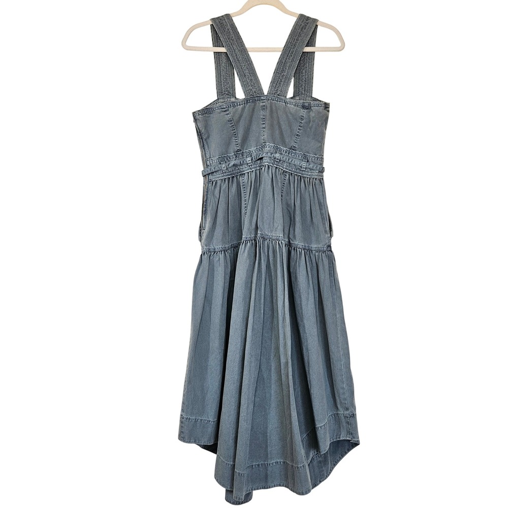 Ulla Johnson Enzo Denim Dress Blue Cotton Tiered Midi Sweetheart Neck Size 4 - Picture 9 of 15